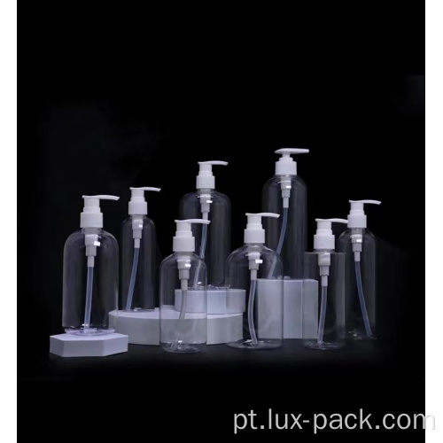 Factory 100ml 250ml 500ml Bomba de loção cosmética redonda transparente e conjunto de garrafas de plástico para shampoo